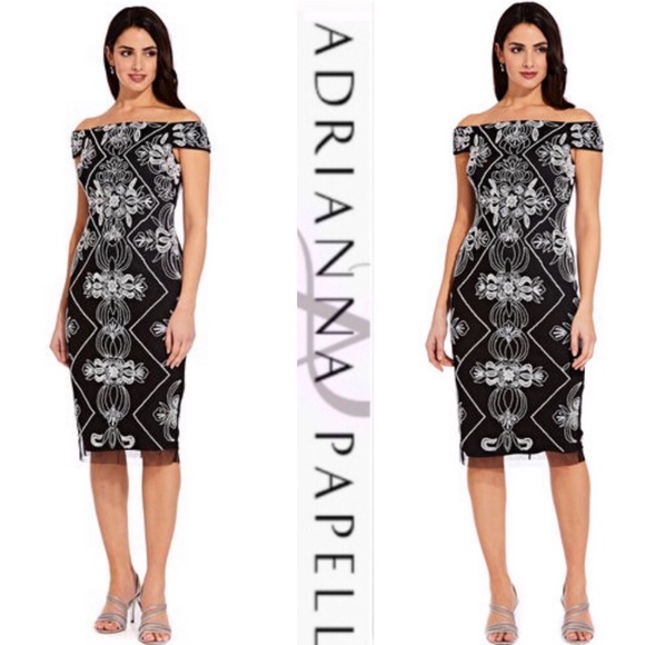 Adrianna Papell Dresses & Skirts - Adrianna Papell fully beaded off shoulder gown